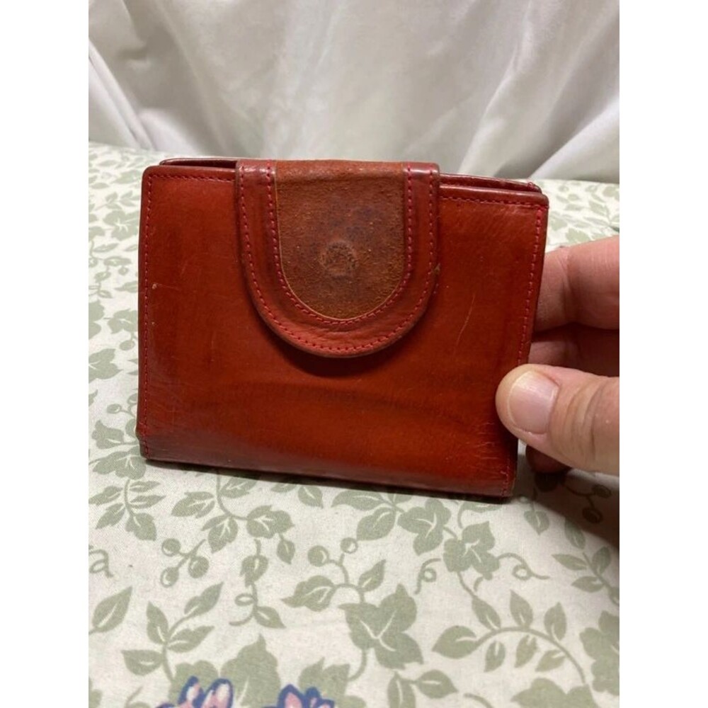 Vintage red leather wallet with billfold credit card slots and coin purse